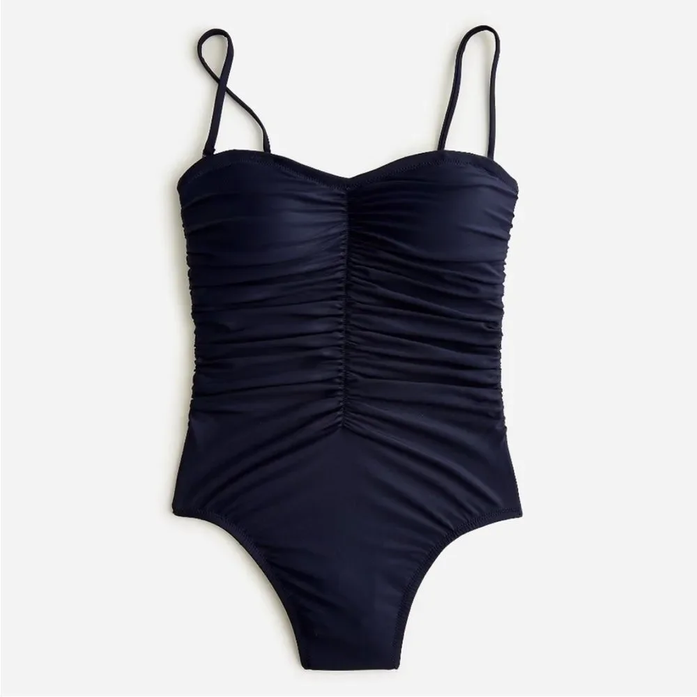 J. Crew Ruched Removable Straps One Piece Swimsuit Navy Blue Size 24 NWT